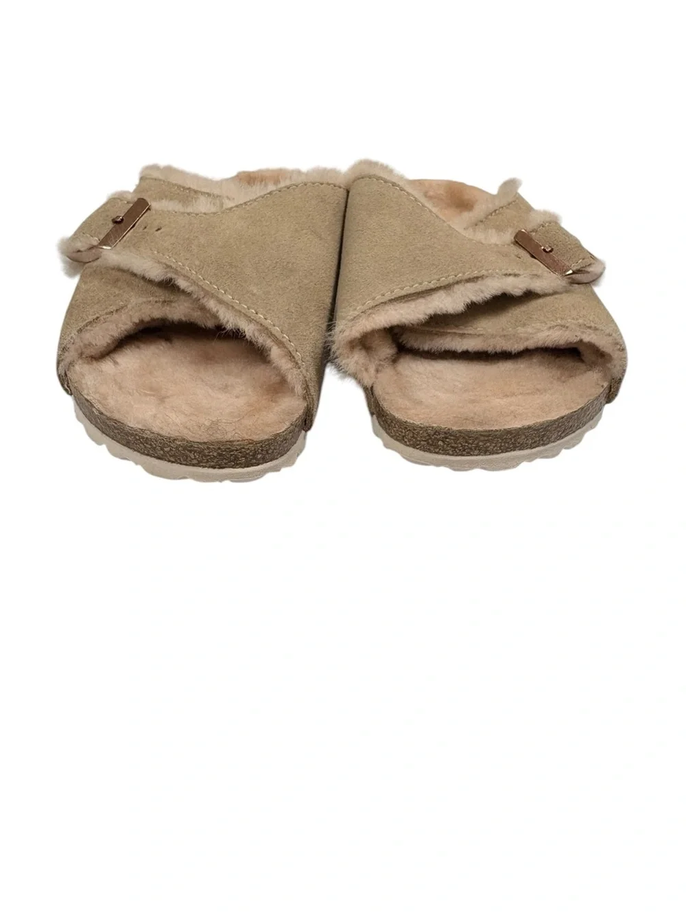Birkenstock Arizona Shearling Suede Sandals Taupe Mink Fur Lined EU36 US 5-5.5
